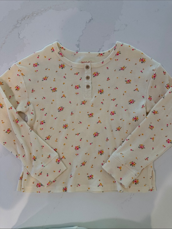 Cat & Jack Other - Cat & Jack Cream Long Sleeve Henley Tee with Pink & Yellow Floral Print